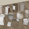 Various Design Storage Bins With Towels And Folded Fabric For Home Organization