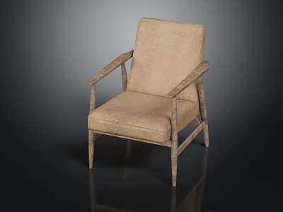 Vintage Style Leisure Chair With Wooden Arms And Beige Fabric Upholstery 3d model