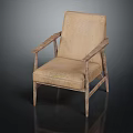 Vintage Style Leisure Chair With Wooden Arms And Beige Fabric Upholstery