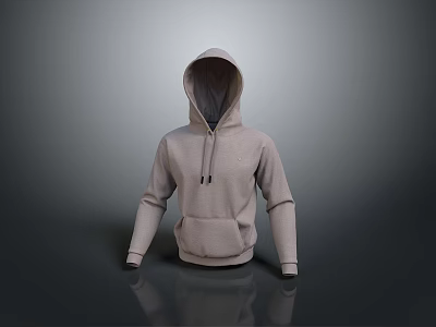 Casual Gray Hooded Sweatshirt With Drawstring Long Sleeves And Front Pocket 3d model
