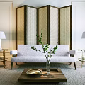 Gray Sectional Sofa Living Room With Wooden Coffee Table Green Plant And White Shade Table Lamps
