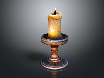 Elegant Decorative Lamp With Lit Candle On Ornate Metallic Carved Holder Dark Background 3d model