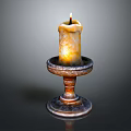 Elegant Decorative Lamp With Lit Candle On Ornate Metallic Carved Holder Dark Background
