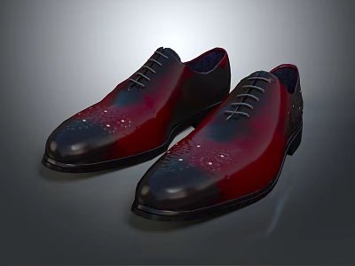 Stylish Men's Leather Dress Shoes With Red Black Gradient And Perforated Details 3d model