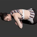 Woman Practicing Yoga Pose In Striped Sports Bra And Black Leggings On Grey Background
