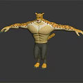 Anthropomorphic Leopard 3D Character With Muscular Spotted Body And Outstretched Limbs Standing Pose