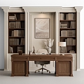 Jane European Bookcase Office Desk and Chair Study 3d model