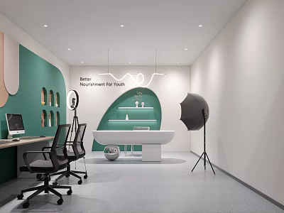 Inner Movement For Youth Studio Space With Green Wall White Desk And Lamp 3d model