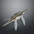 Realistic Marine Reptile Model With Long Beak Flipper Limbs And Gray White Green Stripes