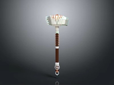 Decorative Battle Hammer With Wooden Handle Braided Accents Intricate Colorful Head And Traditional Craftsmanship 3d model