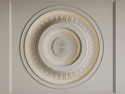 Elegant Light Plaster Ceiling Design With Circular Layered Concentric Circles And Central Floral Pattern 3d model