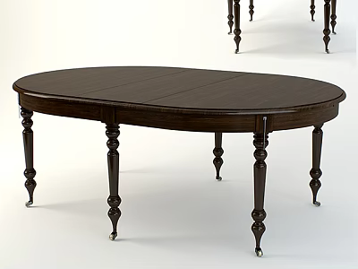 Dark Wooden Oval Coffee Table With Carved Legs And Smooth Surface 3d model