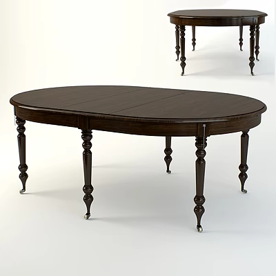 Dark Wooden Oval Coffee Table With Carved Legs And Smooth Surface 3d model