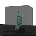 Detailed Green Grape Sculpture in Transparent Display Case on Black Tabletop