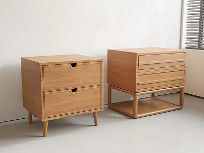 Modern Minimalist Wooden Bedside Tables With Drawers And Open Shelf Design 3d model