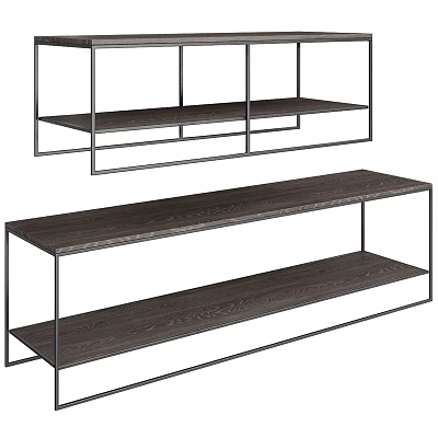 Modern Wooden Shelves With Metal Frame And Dark Wood Finish For Storage 3d model