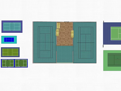 Sports Fitness Tennis Courts Layout With Multiple Recreational Training Areas 3d model