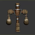 Traditional Wooden Training Weapon With Metal Accents Rope Wrapping And Hanging Sandbags