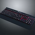 Black Mechanical Gaming Keyboard With Red Backlit Keys And Ergonomic Wrist Rest Design