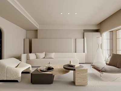 Minimalist Living Room Interior Design With White Sofa Armchair And Coffee Tables 3d model