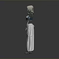 Hooded Outfit With Sleeveless Blue Top White Loose Pants Belt And Blue Shoes