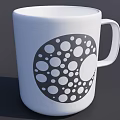 White Cup With Gray Circular Pattern And White Dots On Dark Background 3d model