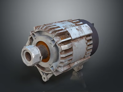 Rusty Industrial Motor With Metal Housing Rotating Shaft And Mechanical Components 3d model