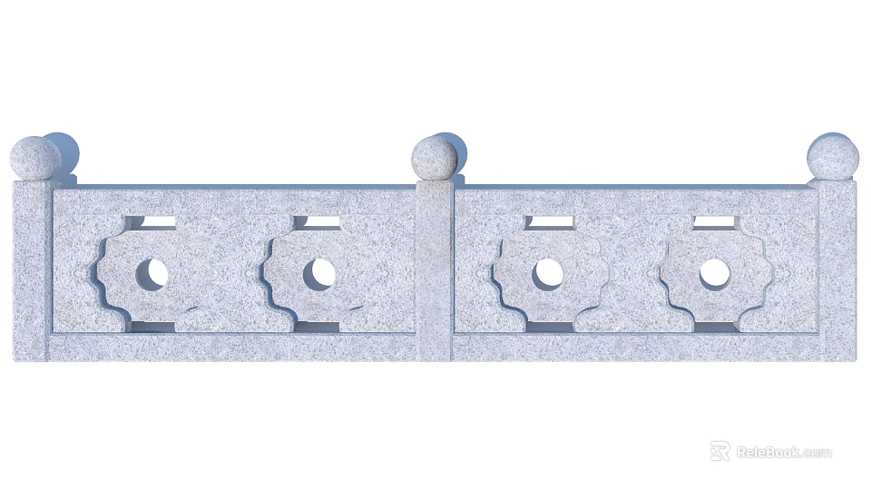 Traditional Stone Railing With Carved Patterns Circular Cutouts And Spherical Top Ornament 3d model