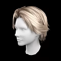 Natural Looking White Head Model With Blonde Short Voluminous Hair Against Black Background