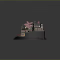 Ancient Architecture Model With Traditional Houses Cherry Blossom Trees Small Bridges Stream And Stone Pavement