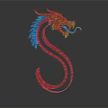 3D Dragon Artwork Design Featuring Red Blue Detailed Head And Curved Shiny Body