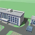 Modern Multi Story Office Building With Glass Facade And Landscaped Entrance Area