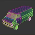 Vintage Blue Van With White Wheels Smooth Body And Shiny Reflective Surface