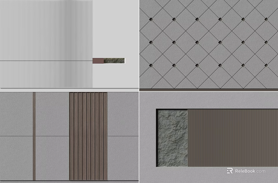 Modern Sofa Background Wall Vertical Stripes Geometric Pattern Wooden Stone Texture Interior Design Ideas 3d model