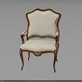 Classical Chair With Carved Wooden Frame Light Colored Upholstered Seat And Back