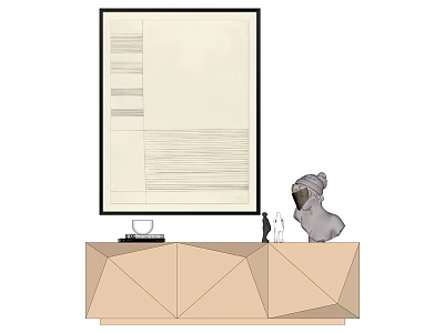 Modern Geometric Cabinet With Abstract Painting And Decorative Figurine On Tabletop 3d model