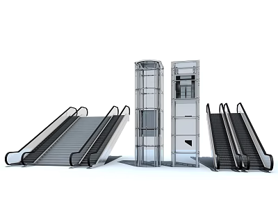 Modern Elevator Design Featuring Escalators And Glass Enclosed Lifts In Commercial Buildings 3d model
