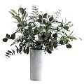 Modern Concrete Vase With Green Eucalyptus Leaves And White Flowers For Interior Decor