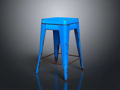 Blue Metal Stool with Rustic Details and Industrial Design Style 3d model