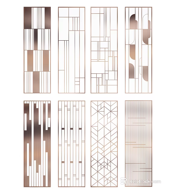 Modern Partition Designs With Geometric Patterns Linear Textures And Metallic Accents 3d model