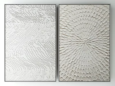 Abstract Textured Wall Art With White Cream Patterns And Black Frames For Home Decor 3d model