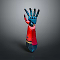 Robot Character's Futuristic Mechanical Arm With Red Blue Color And Detailed Structure