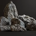 Gray Rough Stone And Natural Wood Pieces Stacked On Dark Background