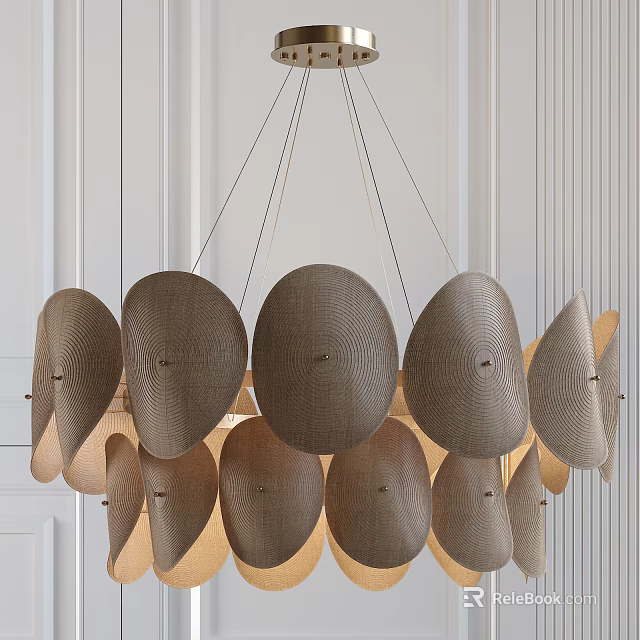 Modern Minimalist Chandelier With Multiple Textured Brown Oval Shaped Petals Hanging In White Background 3d model 