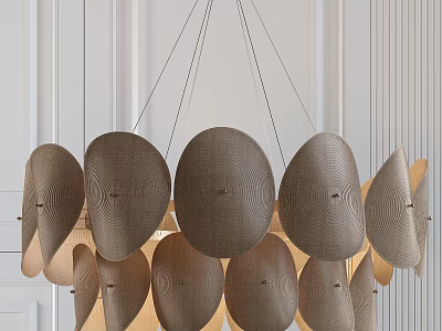 Modern Minimalist Chandelier With Multiple Textured Brown Oval Shaped Petals Hanging In White Background 3d model