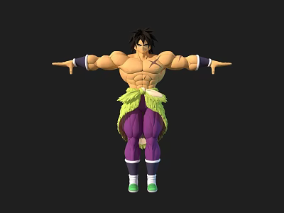 Muscular Game Movie Character With Black Hair Cross Chest Mark Purple Pants Green Waist Decoration 3d model