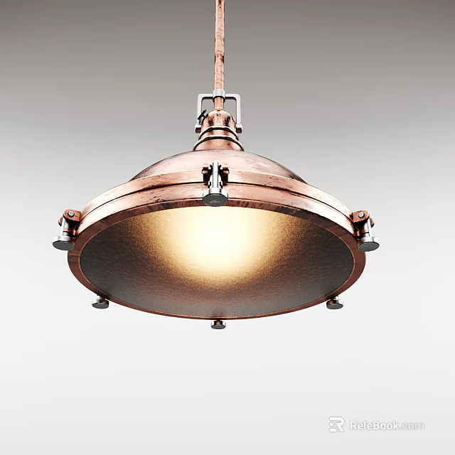 Copper Metallic Pendant Light With Round Illuminated Shade And Modern Design 3d model 