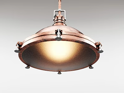 Copper Metallic Pendant Light With Round Illuminated Shade And Modern Design 3d model