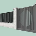 Modern Entrance Gate With Black Metal Fence And Stone Pillars Circular Design