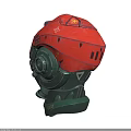 Sci Fi Game Movie Character With Red Green Futuristic Helmet And Yellow Markings